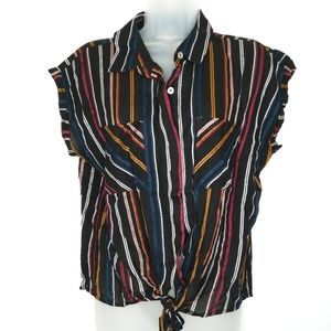 Keep in Touch striped Muscle shirt button up top